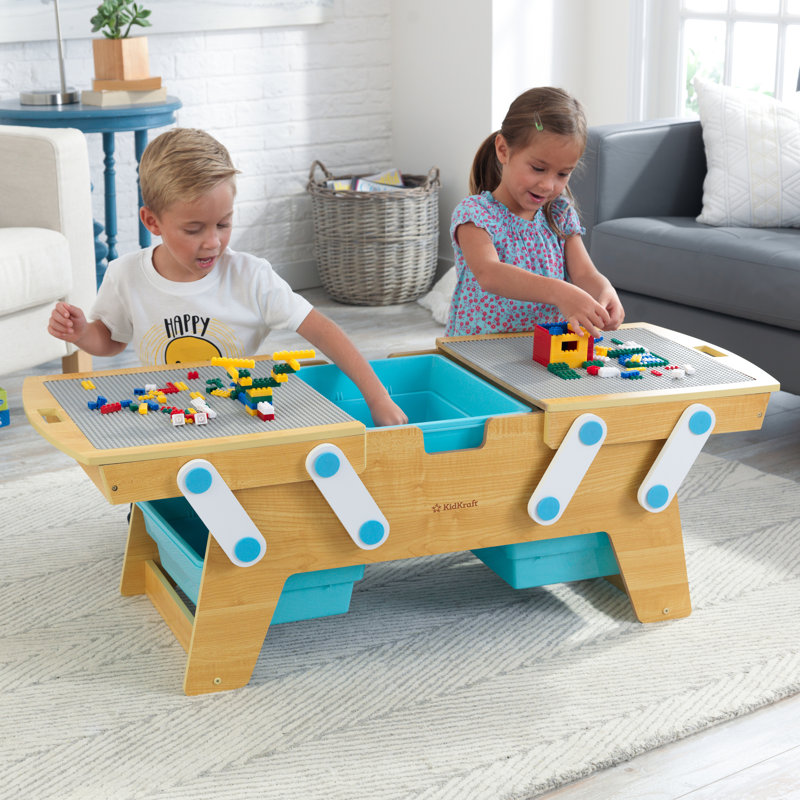 Building Bricks Play N Store Wooden Table with 200 Bricks Natural